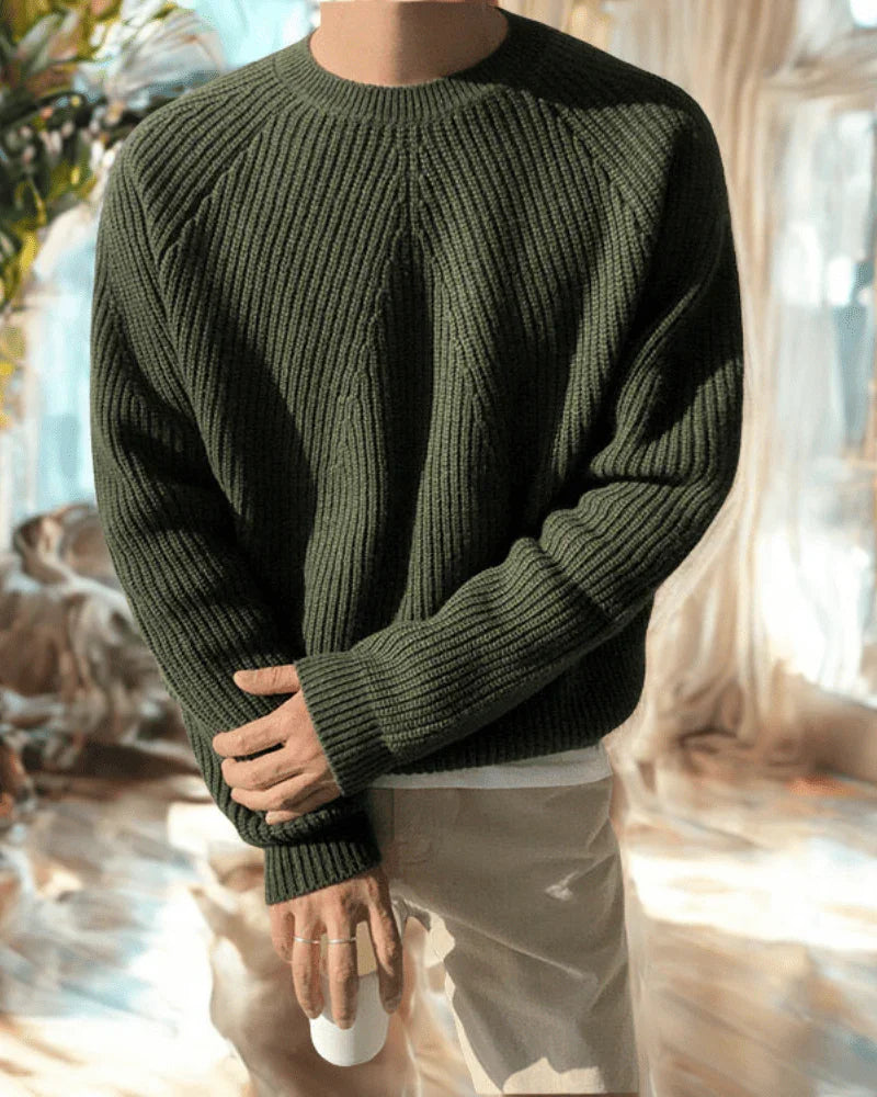 Men's Sweater Cotton Knit with Mock Neck and Relaxed Fit for Casual Style