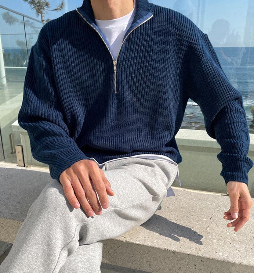 Men's Sweater Half Zip Sweater 100% Cotton Comfort Relaxed Fit
