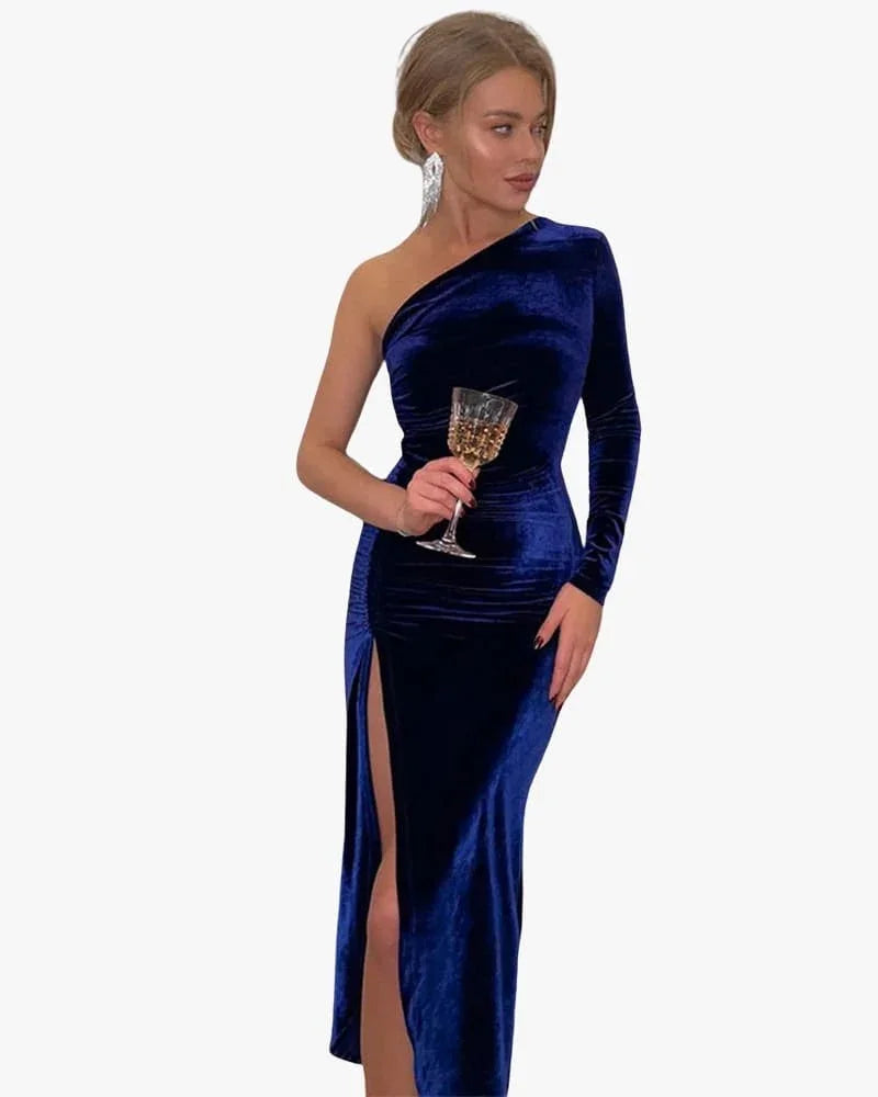 Wedding Guest Dress – Elegant Green Velvet Bodycon Midi Dress for Winter Evenings