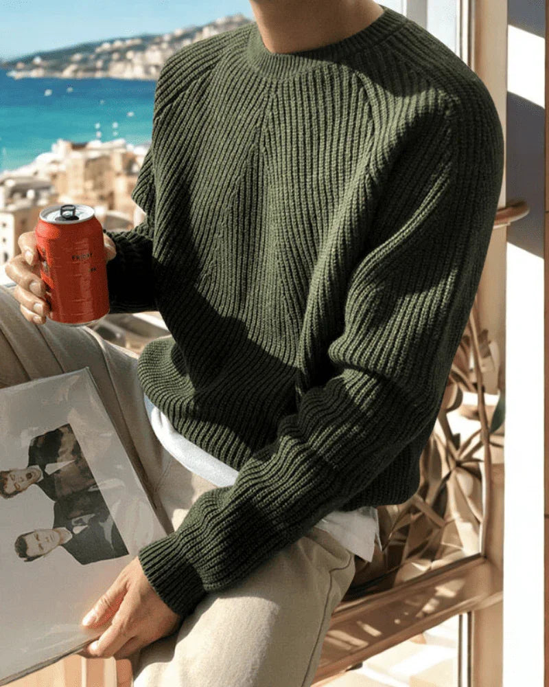 Men's Sweater Cotton Knit with Mock Neck and Relaxed Fit for Casual Style