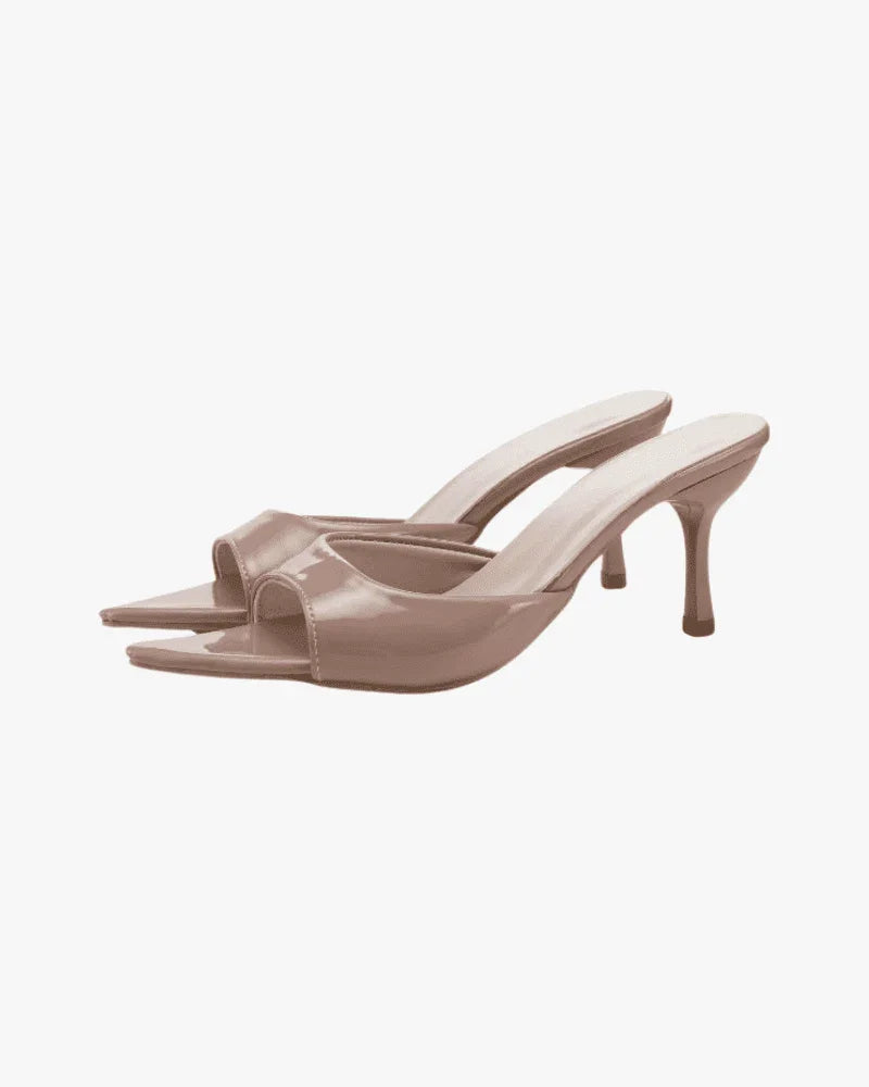 Women's Black Heels Slip-On Patent Faux Leather Kitten Heel for Comfort