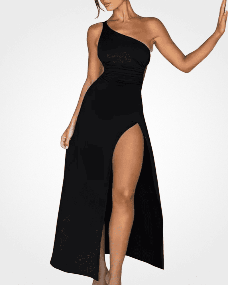 Women's Dress Summer Midi Party Dress with One-Shoulder Design and Side Slit