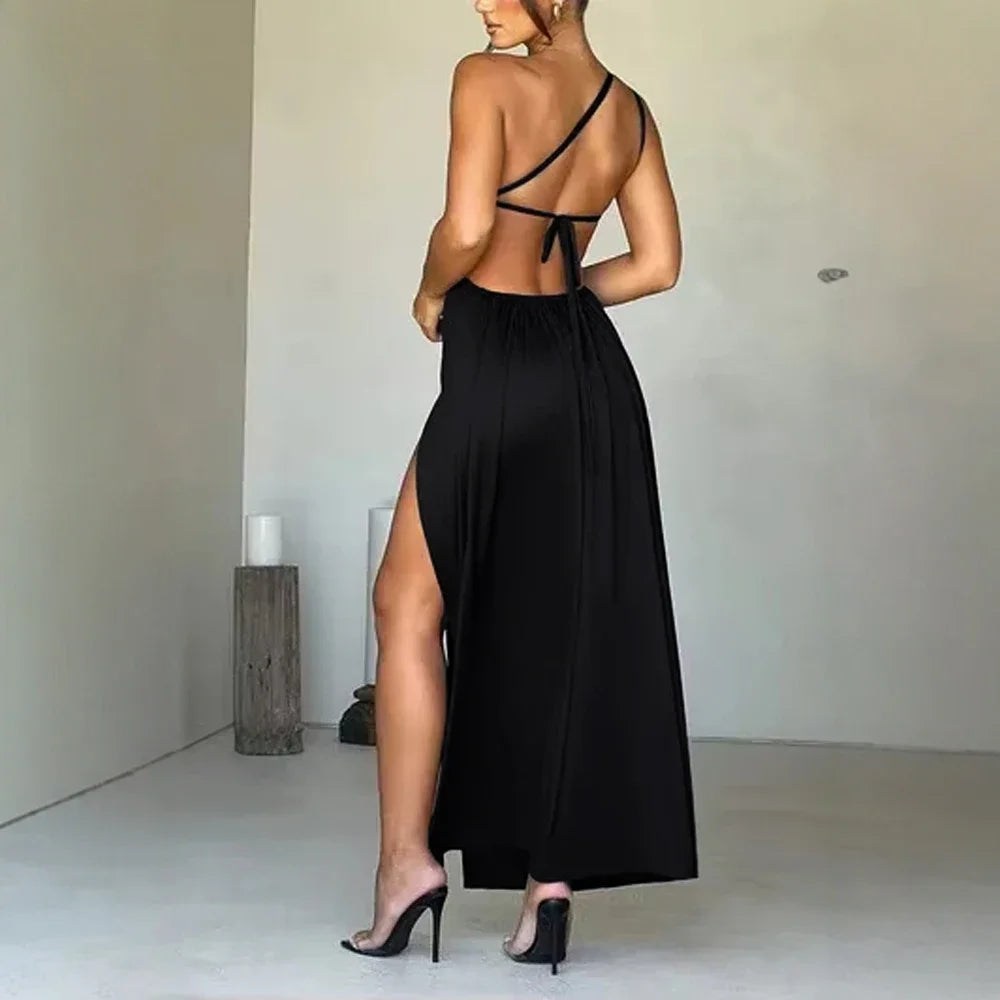Women's Dress Summer Midi Party Dress with One-Shoulder Design and Side Slit 2