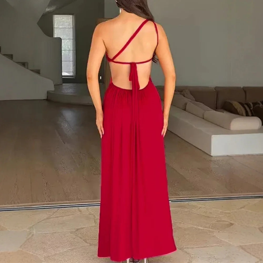 Women's Dress Summer Midi Party Dress with One-Shoulder Design and Side Slit 4